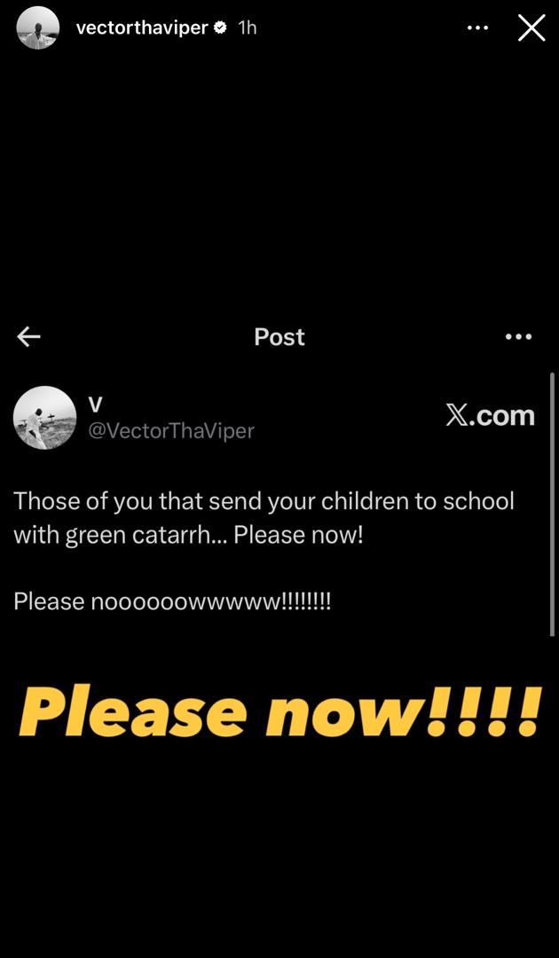 Rapper, Vector, questions parents who bring their sick children to school